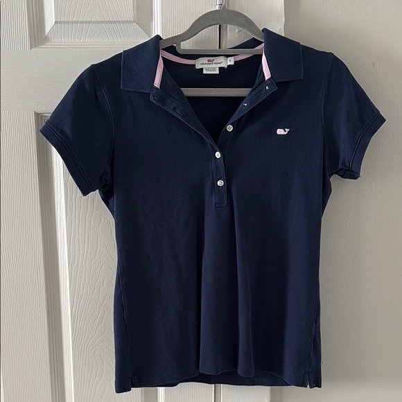 Vineyard Vines Navy Polo with Pink Accents - Picture 1 of 5